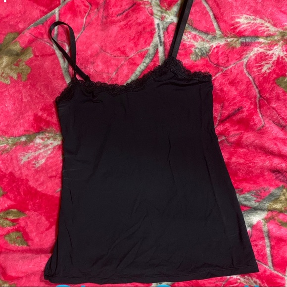 Black with Lace Spaghetti Strapped Tank Top - Picture 1 of 7